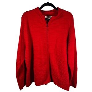 Coldwater Creek Red Textured Wave Zip Front Knit Sweater Women's 3X‎ Plus
